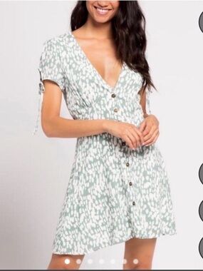 l*space Sage and White Button-Front Mini Dress